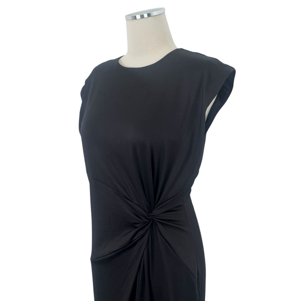 H&M Black Stretch Vintage Style Ruched Waist MIDI Dress Sz M - Picture 3 of 8
